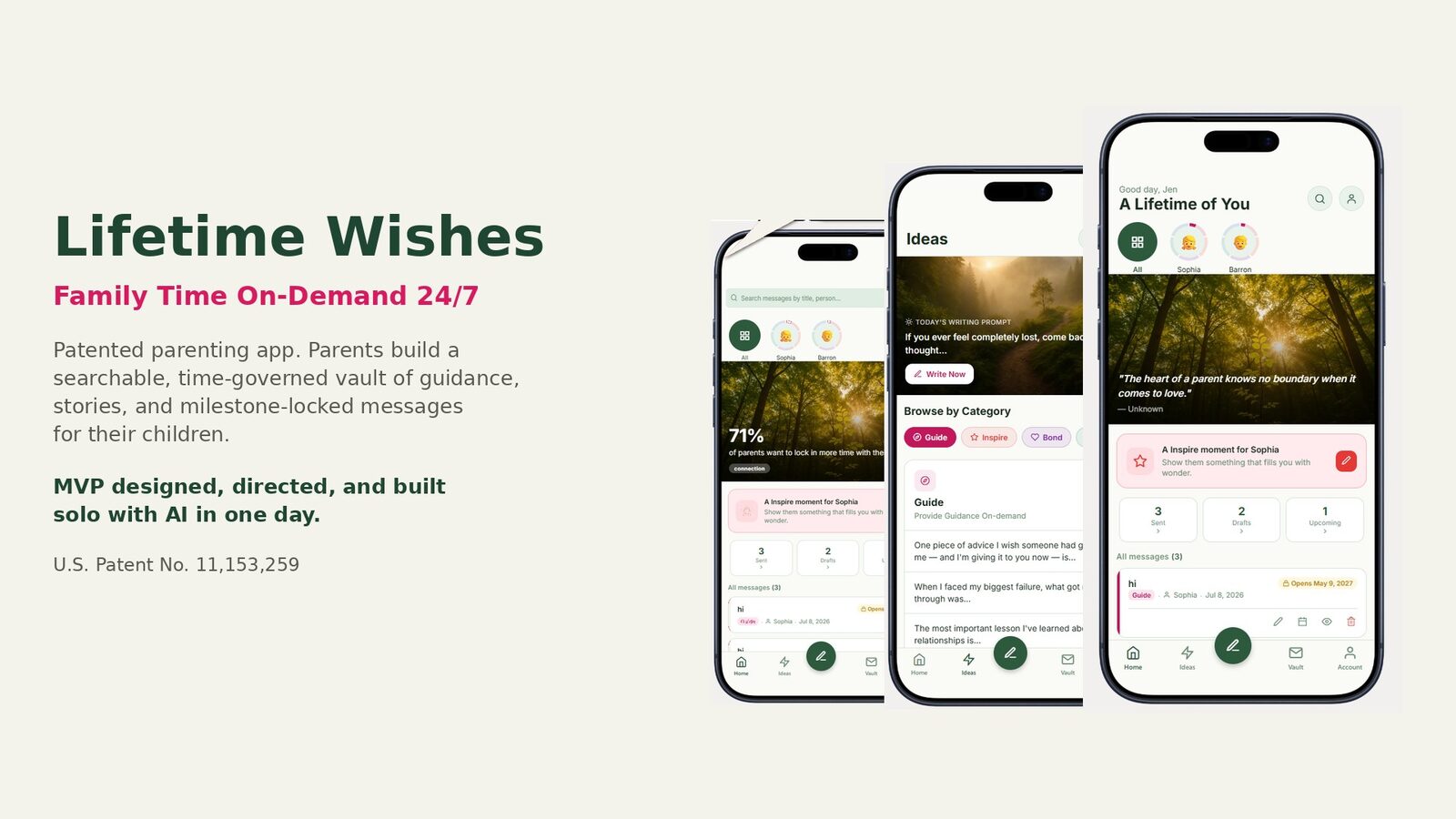 Lifetime Wishes app: patented family messaging platform